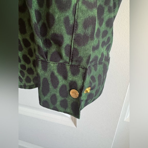 Michael Kors Green and Black Leopard Print Blouse with gold accents - Picture 5 of 7